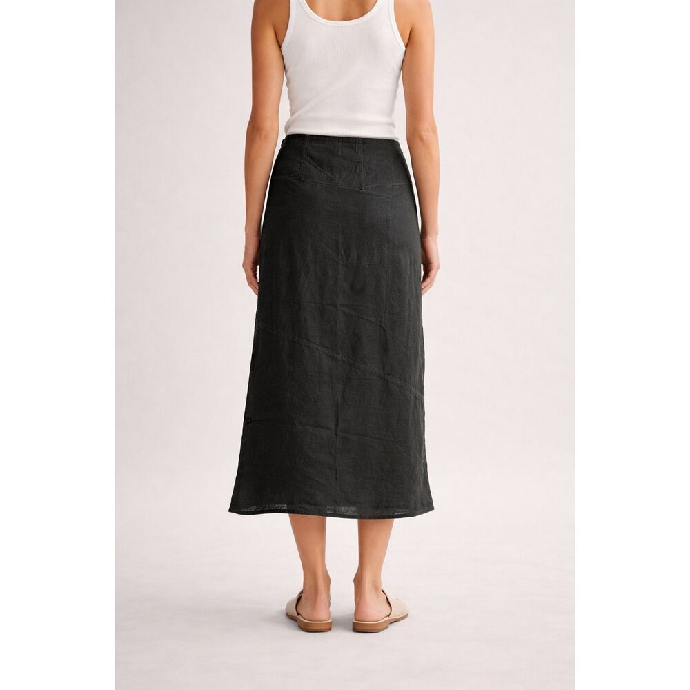 Massimo Dutti Linen Midi Skirt Washed Black Side Slit Size M NWT - Picture 2 of 12